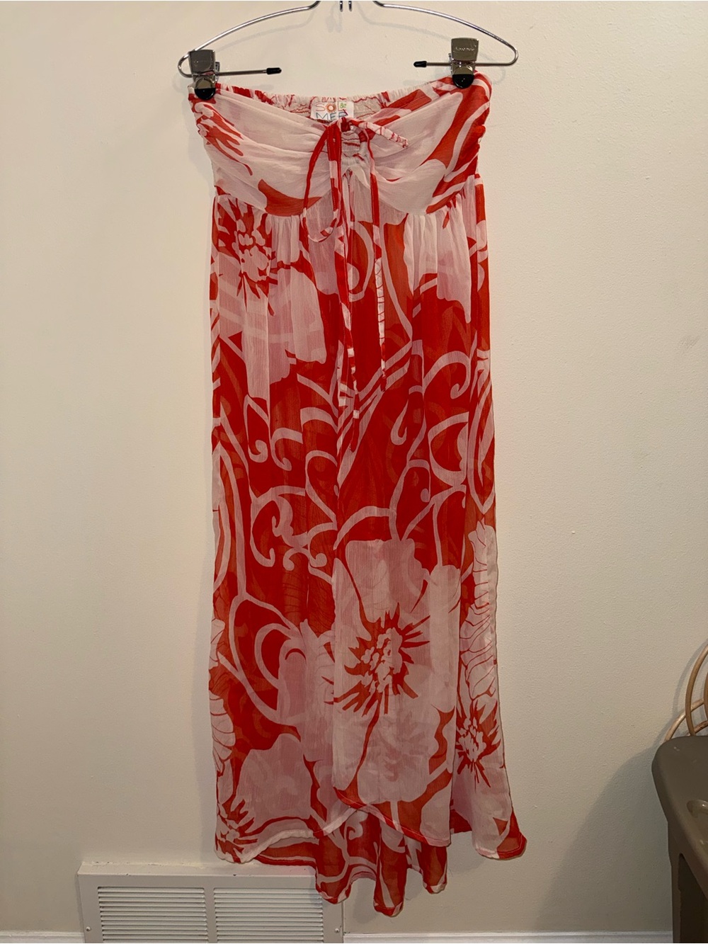 Sol & Mer Silk Floral Strapless Swim Coverup Maxi